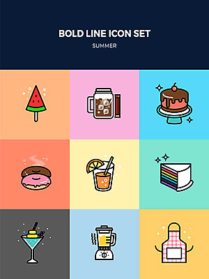 아이콘 여름음식 수박 사람없음 여름 세트 앞치마 칵테일 도넛 조각케이크 레몬주스 믹서 초코케이크 아이스커피 볼드라인 제철과일 2D아이콘 AI파일 계절 커피 음식 과일 디저트 주류 케이크 과일주스 라인아이콘 제철 파일형식 벡터 여름_계절