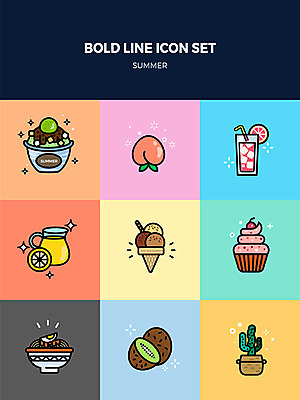 아이콘 여름음식 선인장 키위 사람없음 여름 세트 얼음 레몬주스 복숭아 냉면 팥빙수 콘아이스크림 자몽주스 컵아이스크림 볼드라인 제철음식 2D아이콘 AI파일 자연요소 식물 계절 한식 음식 과일 아이스크림 과일주스 라인아이콘 빙수 제철 파일형식 벡터 여름_계절