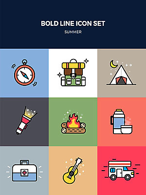 아이콘 배낭 텐트 사람없음 여름 세트 달 기타 랜턴 나침반 모닥불 캠핑카 보온병 구급약통 볼드라인 2D아이콘 AI파일 자연요소 계절 가방 자동차 불 현악기 조명 캠핑도구 라인아이콘 파일형식 벡터