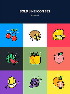 아이콘 오렌지 포도 여름음식 수박 키위 사람없음 여름 세트 앵두 레몬 파인애플 복숭아 참외 볼드라인 제철과일 2D아이콘 AI파일 계절 열매 음식 과일 라인아이콘 열대과일 제철 파일형식 벡터 여름_계절