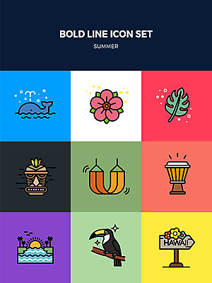 아이콘 바다 사람없음 여름 세트 야자수 일출 표지판 북 돌고래 하와이 앵무새 탈 해먹 열대꽃 열대잎 볼드라인 2D아이콘 AI파일 나무 계절 꽃 잎 포유류 조류 타악기 알림판 가면 노을 미국 수중동물 침대 라인아이콘 파일형식 벡터