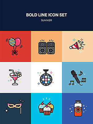 아이콘 음료 음표 조명 가면 사람없음 여름 세트 스피커 확성기 칵테일 컵케이크 마이크 풍선 볼드라인 2D아이콘 AI파일 기호 계절 음악 음향기기 주류 케이크 라인아이콘 파일형식 벡터