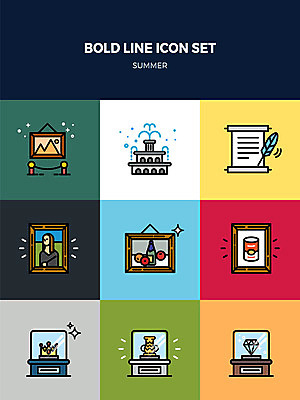 아이콘 액자 왕관 사람없음 여름 세트 문화재 골동품 도자기 미술관 편지 깃털 분수 박물관 다이아몬드 명화 모나리자 볼드라인 2D아이콘 AI파일 계절 보석 라인아이콘 그림 파일형식 벡터