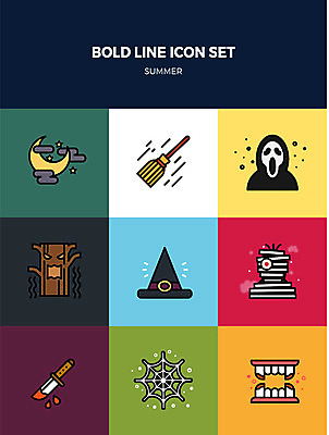 아이콘 사람없음 여름 세트 달밤 칼 유령 거미줄 빗자루 공포 더위탈출 마법사모자 미라 나무귀신 볼드라인 2D아이콘 AI파일 모자_잡화 계절 청소도구 라인아이콘 파일형식 벡터