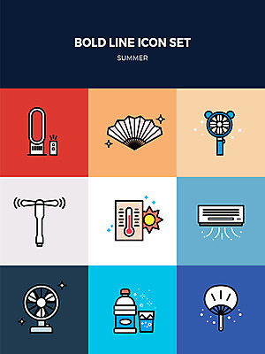 아이콘 사람없음 여름 세트 부채 선풍기 더위 에어컨 물병 물컵 공기청정기 기온 기온상승 볼드라인 손풍기 2D아이콘 AI파일 계절 날씨 컵 가전제품 휴대용 물통 라인아이콘 파일형식 벡터