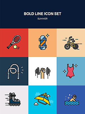 아이콘 수영복 스포츠 사람없음 여름 레포츠 세트 운동 건강관리 자전거 수영 테니스라켓 보드 역기 테니스공 줄넘기 행글라이더 롤러스케이트화 볼드라인 2D아이콘 AI파일 옷 계절 공 레저 건강 관리 바이크 테니스 수상스포츠 라켓 테니스용품 롤러블레이드 라인아이콘 파일형식 벡터