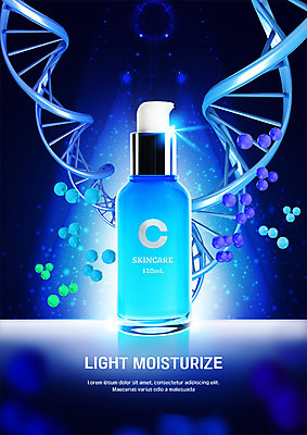 PSD 편집이미지 사람없음 파란색 빛 뷰티 화장품 수분 분자구조모형 수분크림 이미지편집 컬러 모형 분자구조 파일형식