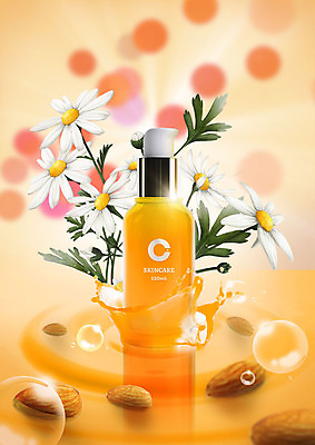 PSD 편집이미지 꽃잎 사람없음 뷰티 주황색 화장품 회오리 물방울 아몬드 스킨케어 들국화 이미지편집 꽃 컬러 견과류 파일형식