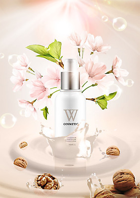 PSD 편집이미지 꽃잎 꽃 사람없음 빛 뷰티 화장품 회오리 물방울 튀는물 호두 이미지편집 식물 견과류 액체표현 스플래쉬 파일형식