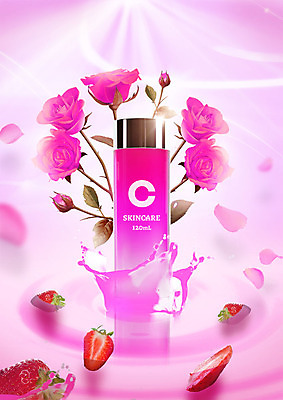 PSD 편집이미지 꽃잎 딸기 사람없음 빛 뷰티 장미 화장품 회오리 튀는물 스킨케어 이미지편집 꽃 과일 액체표현 스플래쉬 파일형식