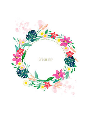 PSD 꽃 분홍색 백그라운드 꽃백그라운드 일러스트 나뭇잎 수채화 사람없음 빨간색 풀잎 번짐 원형프레임 꽃프레임 몬스테라 열대잎 트로피컬아트 국내일러스트 식물 컬러 잎 프레임 원형 풀_식물 그림 파일형식 효과