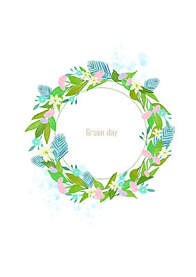 PSD 꽃 분홍색 하늘색 백그라운드 꽃백그라운드 일러스트 나뭇잎 수채화 사람없음 풀잎 번짐 원형프레임 꽃프레임 국내일러스트 식물 컬러 잎 프레임 파란색 원형 풀_식물 파일형식 효과