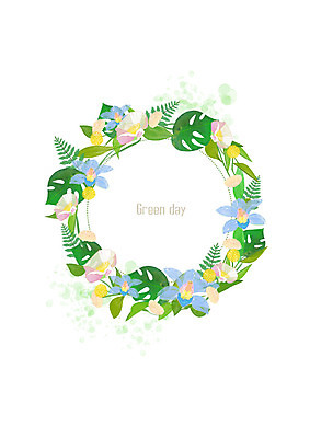 PSD 꽃 백그라운드 꽃백그라운드 일러스트 나뭇잎 수채화 사람없음 파란색 풀잎 번짐 원형프레임 꽃프레임 몬스테라 열대잎 트로피컬아트 국내일러스트 식물 컬러 잎 프레임 원형 풀_식물 그림 파일형식 효과