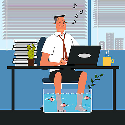 전신 남자 화분 음표 일러스트 창문 맨발 세마리 어류 한명 미소 사람 성인 노트북 사무실 머그컵 블라인드 직장인 더위 어항 족욕 더위탈출 책더미 국내일러스트 AI파일 직업 1 기호 음악 비즈니스 발 날씨 표정 3 책 컵 전자제품 수중동물 커튼 무더기 파일형식 벡터