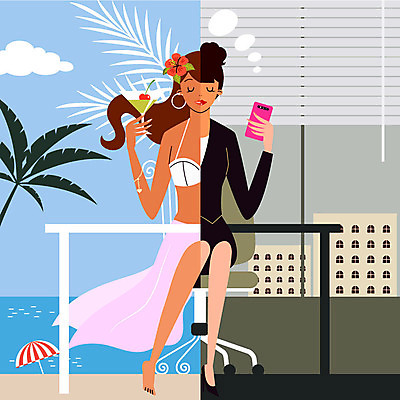 전신 구름 여자 바다 생각 일러스트 한명 사람 앉기 빌딩 성인 해변 스마트폰 야자수 사무실 파라솔 업무 더위 비치웨어 오피스룩 더위탈출 국내일러스트 AI파일 자연요소 나무 1 옷 비즈니스 모션 날씨 건물 핸드폰 스마트기기 작업 파일형식 벡터