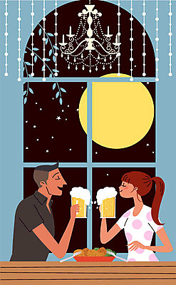 커플 여자 남자 포크 일러스트 생맥주 미소 사람 상반신 성인 두명 치킨 마시기 달 더위 창가 샹들리에 더위탈출 맥주거품 여름밤 치맥 국내일러스트 AI파일 자연요소 식기 창문 관계 모션 날씨 조명 맥주 표정 여름 거품 야간 닭고기요리 파일형식 벡터