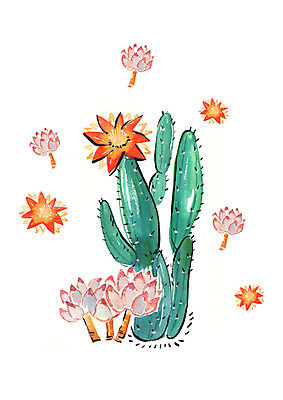 PSD 화분 일러스트 붓터치 수채화 선인장 사람없음 가시 선인장꽃 다육식물 국내일러스트 식물 꽃 파일형식