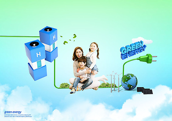 전신 PSD 구름 편집이미지 여자 남자 딸 아들 지구 어린이 안기 하늘 엄마 미소 사람 성인 세명 30대 그린에너지 플러그 전기에너지 숲 집열판 풍향계 이미지편집 자연요소 가족 모션 표정 장년 기계 에너지 태양에너지 파일형식