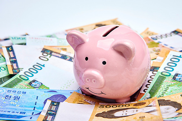 포토 JPG 스튜디오촬영 지폐 실내 근접촬영 사람없음 금융 저축 돼지저금통 원화 돈더미 금융의날 국내포토 뷰포인트 돈 내부 경제 저금통 파일형식 더미 법정기념일