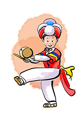 전신 PSD 한국전통 여자 전통문화 일러스트 캘리그라피 붓터치 한명 사람 성인 고깔모자 전통의상 사물놀이 즐거움 번짐 꽹과리 농악대 다리들기 상쇠 국내일러스트 모자_잡화 1 전통 감정 문화 모션 타악기 한국 국악기 전통놀이 전통공연 파일형식 효과