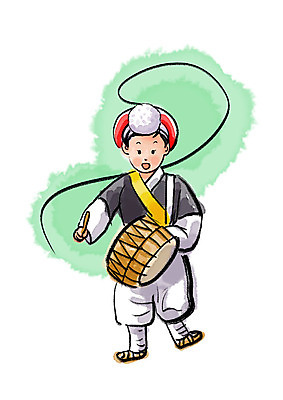 전신 PSD 한국전통 남자 전통문화 일러스트 캘리그라피 붓터치 한명 사람 성인 전통의상 한복 풍물놀이 북 즐거움 번짐 상모 농악대 상모돌리기 국내일러스트 1 전통 감정 문화 타악기 한국 국악 파일형식 효과