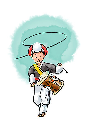 전신 PSD 한국전통 남자 전통문화 일러스트 캘리그라피 붓터치 한명 사람 성인 한복 풍물놀이 장구 번짐 상모 농악대 상모돌리기 국내일러스트 1 전통 문화 타악기 한국 국악기 국악 전통의상 파일형식 효과