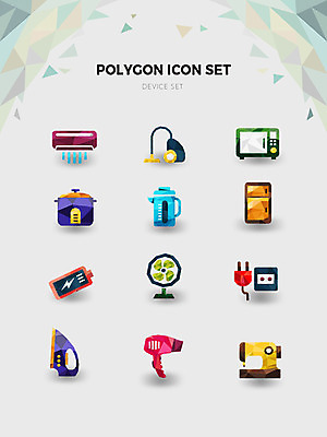 아이콘 사람없음 세트 장비 선풍기 콘센트 플러그 전자레인지 전기에너지 건전지 드라이어 재봉틀 에어컨 냉장고 청소기 다리미 보온밥솥 폴리곤 2D아이콘 AI파일 전자제품 가전제품 에너지 미용용품 레인지 청소도구 파일형식 벡터