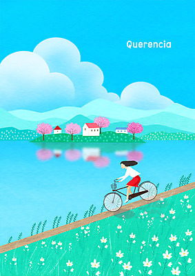 전신 PSD 구름 여자 호수 일러스트 하늘 휴식 주택 꽃나무 한명 사람 초원 성인 자전거 공간 들꽃 시골 강가 오솔길 내리막 안식처 휴식처 국내일러스트 자연요소 나무 1 꽃 길 컨셉 건물 강 바이크 파일형식