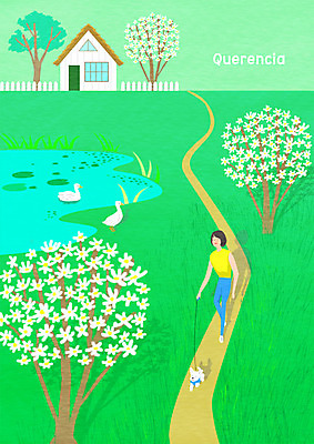 전신 PSD 나무 한마리 여자 호수 두마리 일러스트 휴식 주택 오리 꽃나무 한명 사람 초원 성인 울타리 걷기 산책 공간 시골 강아지 오솔길 들풀 반려 안식처 휴식처 국내일러스트 식물 1 꽃 길 컨셉 2 모션 조류 건물 담장 반려동물 개 파일형식