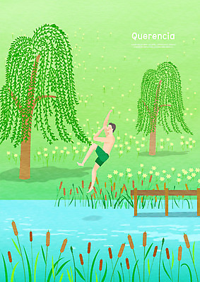 전신 PSD 남자 수영복 호수 일러스트 휴식 갈대 한명 사람 초원 성인 강 점프 공간 들꽃 버드나무 즐거움 다이빙 안식처 휴식처 국내일러스트 나무 식물 1 옷 꽃 감정 컨셉 모션 수영 수중스포츠 파일형식