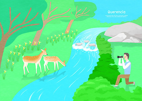 전신 PSD 나무 남자 두마리 꽃밭 일러스트 사슴 휴식 한명 미소 사람 성인 카메라 사진촬영 공간 바위 개울 숲속 무릎꿇기 물마시기 안식처 휴식처 국내일러스트 식물 1 꽃 컨셉 2 포유류 모션 표정 전자제품 강 촬영 마시기 돌_바위 숲 파일형식