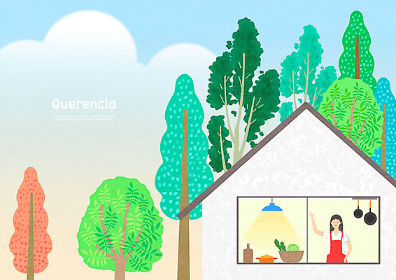 PSD 나무 여자 채소 일러스트 창문 휴식 전등 주택 도마 한명 미소 사람 상반신 성인 주방 앞치마 공간 프라이팬 냄비 손인사 안식처 휴식처 국내일러스트 식물 1 컨셉 주방용품 조명 표정 건물 인사 솥 파일형식