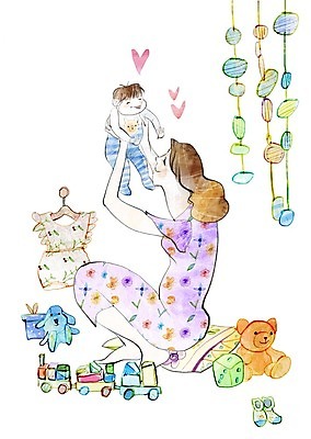 전신 PSD 여자 인형 일러스트 가족 안기 사랑 미소 사람 성인 두명 장난감 육아 하트 아기 즐거움 유아복 모빌 아기양말 들어올리기 국내일러스트 모양 옷 감정 관계 모션 표정 아기용품 파일형식