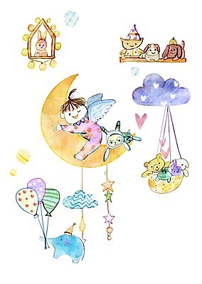 전신 PSD 구름 여자 인형 일러스트 선반 사랑 한명 미소 사람 잠옷 아기 초승달 포근함 풍선 천사날개 국내일러스트 자연요소 1 옷 감정 가구 날개 천사 표정 달 감각 파일형식