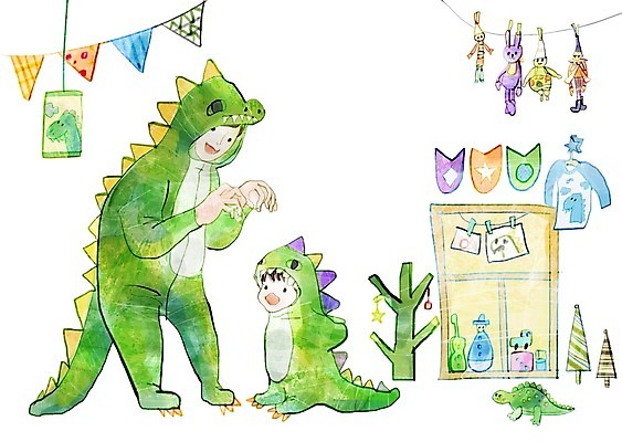 전신 PSD 옷 남자 어린이 인형 일러스트 창문 가족 놀이 사랑 사람 성인 두명 장난감 육아 빨랫줄 즐거움 공룡 변장 유아복 국내일러스트 감정 줄 관계 파충류 아기용품 파일형식