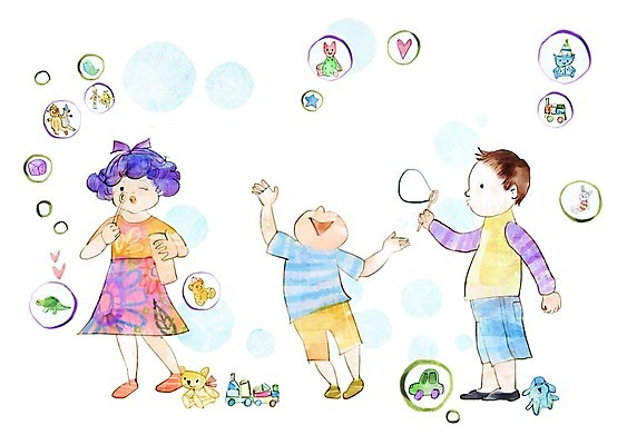 전신 PSD 여자 남자 어린이 인형 일러스트 가족 사람 세명 장난감 비눗방울 불기 즐거움 비누방울놀이 국내일러스트 감정 관계 모션 놀이 파일형식