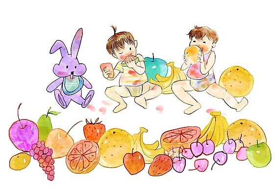 전신 PSD 여자 남자 일러스트 가족 딸기 포도 수박 바나나 사랑 사람 앉기 두명 아기 체리 사과 먹기 즐거움 토끼인형 국내일러스트 감정 인형 과일 관계 모션 토끼 파일형식