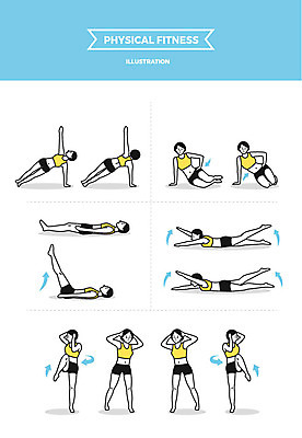 전신 여자 일러스트 사람 여러명 성인 운동 헬스 스트레칭 헬스장 웨이트트레이닝 헬스동작 다리들기 맨손운동 코어운동 국내일러스트 AI파일 다수 모션 건강 파일형식 벡터