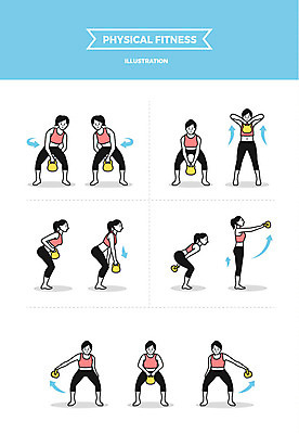 전신 여자 일러스트 사람 여러명 성인 운동 헬스 헬스장 팔운동 케틀벨 케틀벨운동 국내일러스트 AI파일 다수 건강 파일형식 벡터