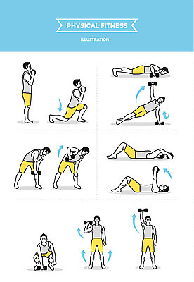 전신 남자 일러스트 들기 사람 여러명 성인 눕기 운동 헬스 아령 헬스장 웨이트트레이닝 팔운동 헬스동작 코어운동 국내일러스트 AI파일 다수 모션 건강 파일형식 벡터