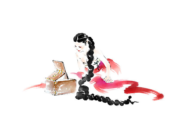 PSD 전통 응시 여자 일러스트 캘리그라피 붓터치 한명 사람 성인 뷰티 거울 한국인 한복 번짐 댕기머리 고가구 국내일러스트 1 한국전통 헤어스타일 시선 가구 동양인 전통의상 파일형식 효과