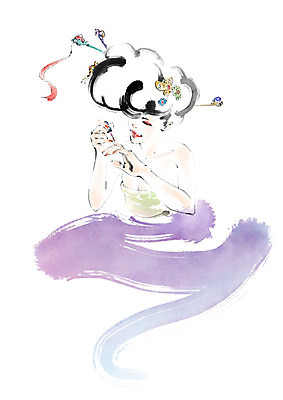 PSD 전통 여자 일러스트 캘리그라피 붓터치 한명 미소 사람 성인 한국인 한복 매니큐어 바르기 올림머리 번짐 비녀 헤어액세사리 국내일러스트 1 한국전통 헤어스타일 장신구 모션 전통소품 표정 동양인 장식 화장품 전통의상 파일형식 효과