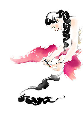 PSD 전통 여자 일러스트 캘리그라피 붓터치 한명 사람 성인 뷰티 한국인 한복 바르기 번짐 댕기머리 국내일러스트 1 한국전통 헤어스타일 모션 동양인 전통의상 파일형식 효과