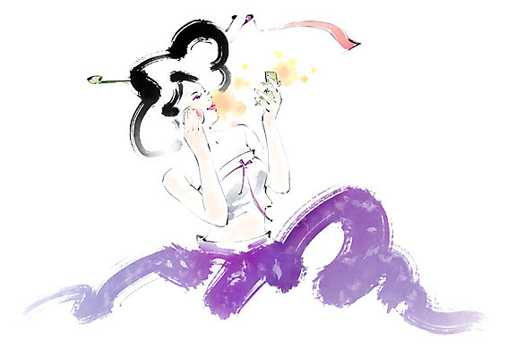 PSD 전통 여자 일러스트 캘리그라피 붓터치 한명 사람 성인 뷰티 거울 한국인 한복 올림머리 번짐 비녀 파우더팩트 국내일러스트 1 한국전통 헤어스타일 전통소품 동양인 화장품 전통의상 파일형식 효과 헤어액세사리