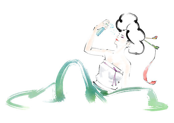 PSD 전통 여자 일러스트 캘리그라피 붓터치 한명 사람 성인 뷰티 화장품 한국인 한복 뿌리기 올림머리 번짐 비녀 미스트 국내일러스트 1 한국전통 헤어스타일 모션 전통소품 동양인 전통의상 파일형식 효과 헤어액세사리