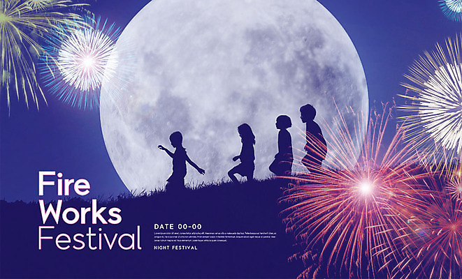 PSD 편집이미지 실루엣 어린이 사람모양 불꽃놀이 여러명 걷기 축제 보름달 달 야간 언덕 즐거움 이미지편집 자연요소 모양 감정 다수 모션 놀이 촬영기법 사람 파일형식
