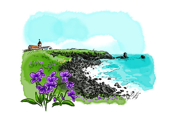 PSD 바다 일러스트 캘리그라피 자연 붓터치 풍경 초원 해변 사람없음 제주도 교회 절벽 들꽃 언덕 번짐 국내일러스트 꽃 종교건축 한국 건물 생태계 파일형식 효과