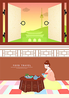 전신 PSD 한국전통 여자 여행 일러스트 창문 주전자 한명 사람 성인 전통음식 한국인 한복 경복궁 맛집 남산타워 교자상 국내일러스트 1 전통 음식 탁자 주방용품 한국 동양인 궁전 전통의상 남산 파일형식