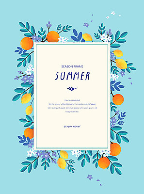 계절 꽃 백그라운드 오렌지 일러스트 나뭇잎 프레임 사람없음 여름 나뭇가지 시원함 레몬 프레임일러스트 국내일러스트 AI파일 나무 식물 잎 과일 파일형식 벡터