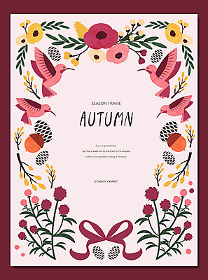 계절 열매 리본 백그라운드 여러마리 일러스트 조류 프레임 사람없음 가을 도토리 솔방울 꽃가지 프레임일러스트 가을배경 국내일러스트 AI파일 식물 동물 꽃 다수 견과류 나뭇가지 파일형식 벡터 가을_계절